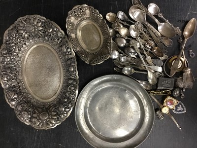 Lot 656 - Indonesian silver dishes, Dutch pewter plate, silver spoons and other vertu  items