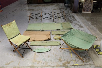 Lot 579 - Collection of First World War Campaign furniture to include bed, chair and bath, together with other canvas webbing items to include a bucket, all bearing naming for A.C. Booth (Major A.C. Booth of...