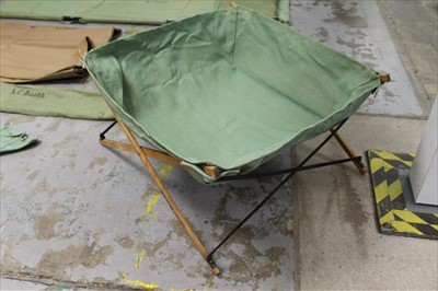 Lot 579 - Collection of First World War Campaign furniture to include bed, chair and bath, together with other canvas webbing items to include a bucket, all bearing naming for A.C. Booth (Major A.C. Booth of...