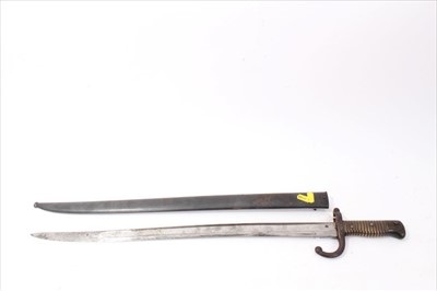 Lot 710 - First World War French 1866 Pattern Chassepot Bayonet in scabbard