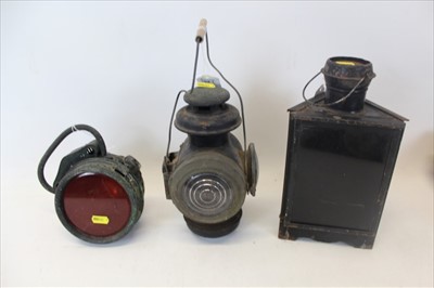 Lot 3551 - Three various old railway and carriage lamps (3)