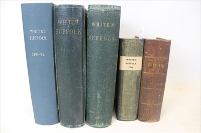 Lot 2387 - William White -History, Gazetteer and Directory of Suffolk - editions 1-5, 1844, lacks map, 1855, lacks map, 1874 (map present), 1885 (map present), 1891-2, lacks map. (5)