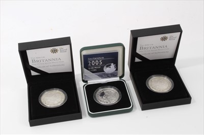 Lot 46 - G.B. The Royal Mint mixed silver proof Britannia £2 coins 2005 and 2010 x 2 (N.B. all cased and with Certificates of Authenticity) (3 coins)