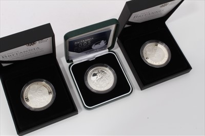 Lot 46 - G.B. The Royal Mint mixed silver proof Britannia £2 coins 2005 and 2010 x 2 (N.B. all cased and with Certificates of Authenticity) (3 coins)