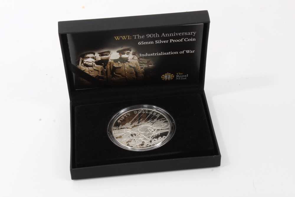 Lot 74 - Cayman Islands The Royal Mint World War One 90th Anniversary silver proof 2008 5oz coin (N.B. cased with Certificate of Authenticity) (1 coin)