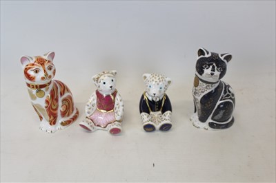Lot 2101 - Four Royal Crown Derby paperweights, War Cat, Jock VI of Chartwell, Prince George of Cambridge and Princess Charlotte of Cambridge, all boxed (both cats have certificates)