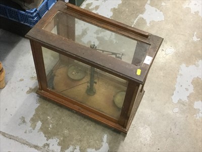 Lot 56 - Chemical balance scales in glazed cabinet