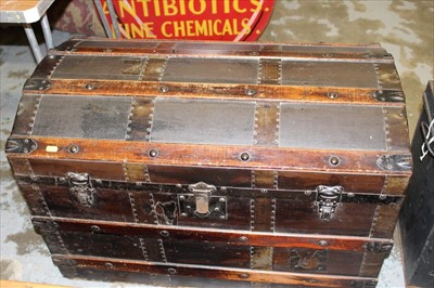 Lot 3857 - Vintage wooden bound dome top trunk