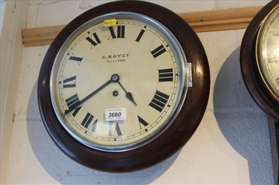 Lot 3660 - Wall clock in wooden frame, the dial inscribed 'E. BOYCE CLACTON / MADE IN ENGLAND