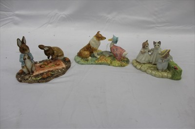 Lot 2109 - Three Beswick Beatrix Potter limited edition tableau - Peter And Benjamin Picking Up Onions, Mittens, Tom Kitten And Moppet and Kep And Jemima, all boxed