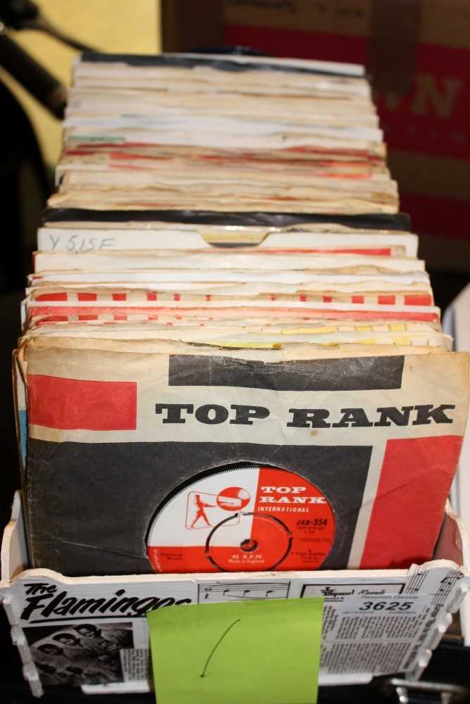 Lot 3625 - Box of single records including The Fireballs, The Fendermen, Dion and Tim Gentle and his Gentlemen.