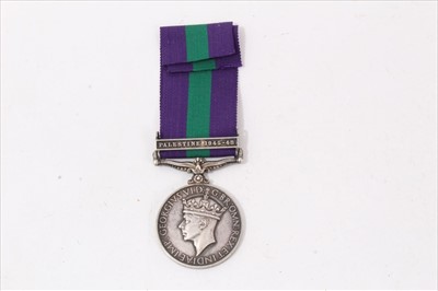 Lot 500 - George VI General Service medal with one clasp - Palestine 1945 - 48, named to 14475378 SPR. L.D. Dean. R.E.