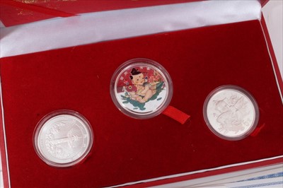 Lot 79 - China - People's Bank of China special Millenium Edition of China Lucky silver 3 coin set 2000 (N.B. cased with Cetificate of Authenticity) (1 coin set)