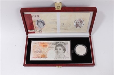 Lot 80 - G.B. The Royal Mint and Bank of England £10 banknote and silver crown set 1996 (N.B. cased with Certificate of Authenticity) (1 item)