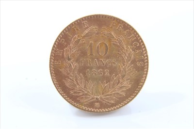 Lot 104 - France - gold Napolean III ten francs 1862BB EF (1 coin)