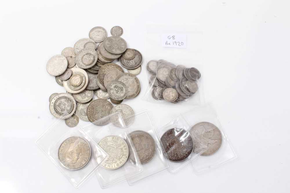 Lot 105 - G.B. mixed silver coinage pre-1920 (100grms), pre-1947 (500grms) & noted to include Crowns - George V 1935 x 2 & George VI 1937 x 3 (N.B. varying grades) (qty)