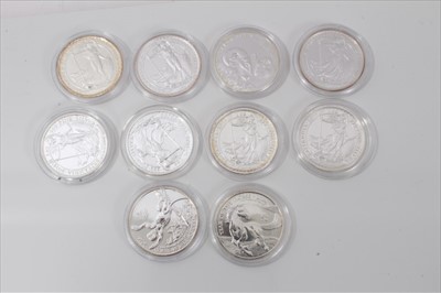 Lot 130 - G.B. silver two pound coins to include Britannia's 2013 x 2, 2014 x 3, 2015, 2016, Chinese Lunar Year Series 2014, 2015 & 2016 (10 coins)