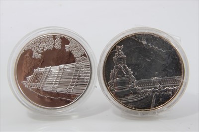 Lot 131 - G.B. silver one hundred pound commemorative coins to include 2015 rev Design 'Elizabeth Tower' & 2015 rev design 'The Victoria memorial with Buckingham Palace in the Background' (2 coins)