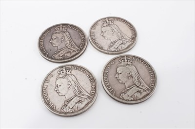 Lot 148 - G.B. Victoria JH silver Crowns 1889 x 3 VG-AF & 1891 (N.B. edge bruised) otherwise AF (4 coins)