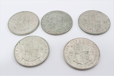Lot 158 - G.B. George V Half Crowns 1928 x 5 all GVF-GEF (5 coins)