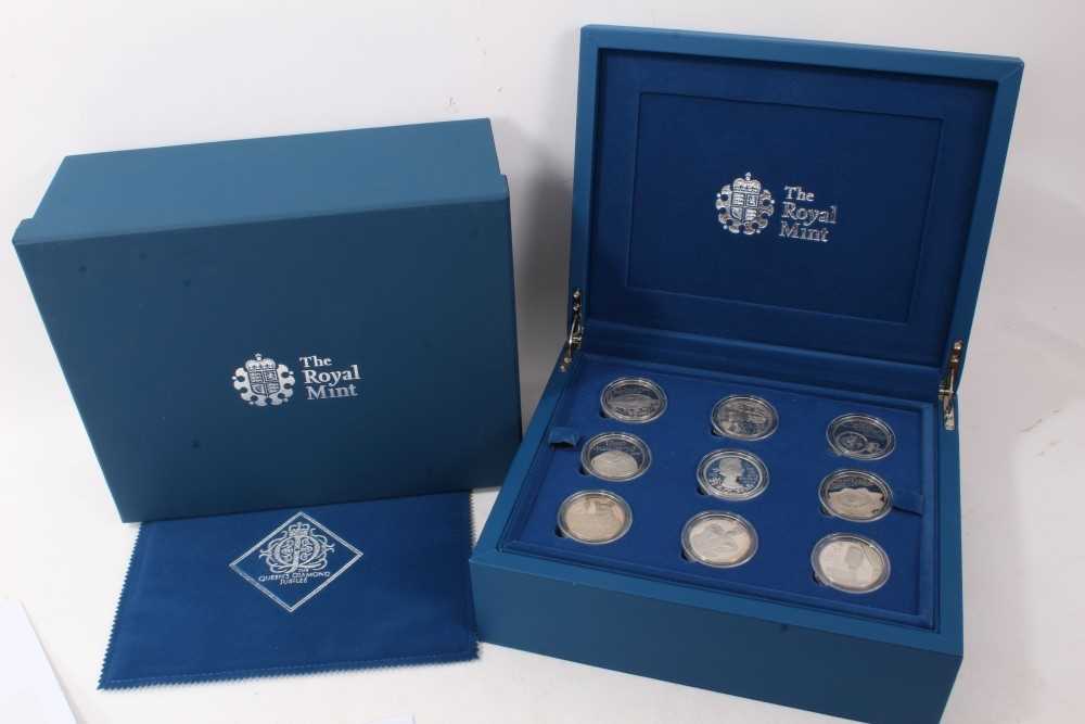 Lot 193 - G.B. The Royal Mint Queen's Diamond Jubilee Proof eighteen coin Crown set 2012 in plush blue presentation two drawer cabinet with Certificates of Authenticity (1 coin set)