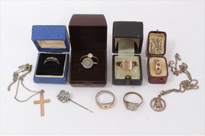 Lot 3259 - Three gold rings, other rings and costume jewellery