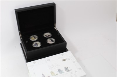 Lot 196 - G.B. The Royal Mint 'A Portrait of Britain' £5 silver proof four coin set with colour printing 2014 (in case of issue with Certificate of Authenticity) (1 coin set)