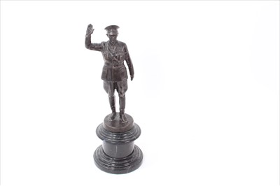 Lot 609 - Bronze figure of Adolf Hitler, standing in uniform, raised on marble plinth base, 32.5cm in height