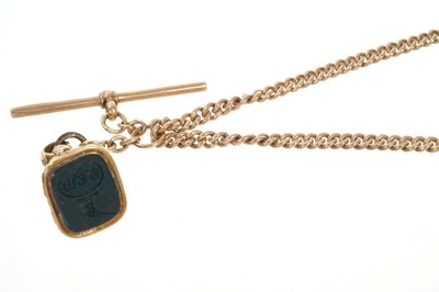 Lot 509 - 9ct gold watch chain with hardstone fob