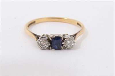 Lot 3271 - Gold 18ct sapphire and diamond three stone ring