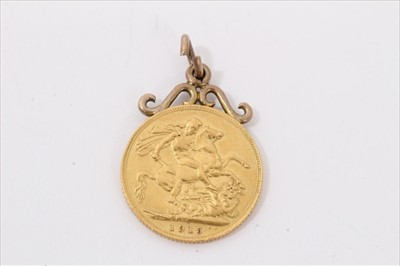 Lot 3272 - George V gold Sovereign, 1915, with pendant mount