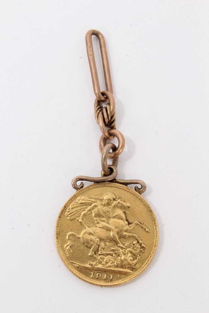 Lot 3273 - George V gold Sovereign, 1911, with pendant mount