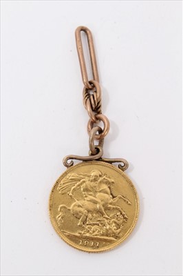 Lot 3273 - George V gold Sovereign, 1911, with pendant mount