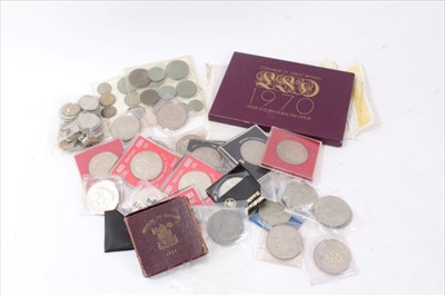Lot 141 - World - mixed coinage to inc G.B. George V Crown 1935 VF, Elizabeth II nine coin sets 1953 x 2 (N.B. in plastic), Royal Mint Proof Set 1970 & others (qty)