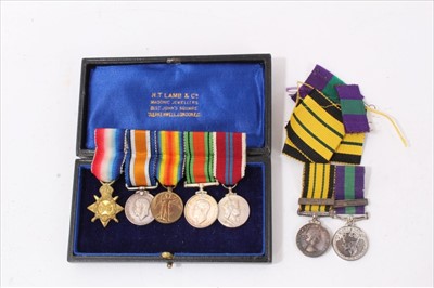 Lot 568 - First World War and later miniature Medal group, together with another miniature Medal pair (both mounted on bars)