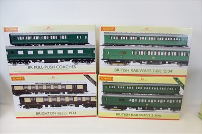 Lot 2722 - Railway Hornby 00 gauge Coaches BR Pull-Push, Brighton Belle 1934, British Railways 2-Hal, British Railways 2-Bil '2134' all boxed