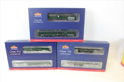 Lot 2733 - Railway Bachmann 00 gauge Class 105 2 car DMU set S1-327, Class 416 2 car EMU Set 31-376, Class 205 2 car DEMU set 31-235Z, all boxed