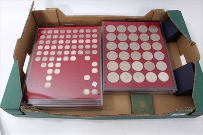 Lot 238 - G.B. mixed coinage housed in five Lindner coin trays to inc Victoria JH double Florin 1889 AVF, George V Crown 1935 GEF, George VI Crown 1937 GEF, silver sixpences, Threepences & others (N.B. Victo...