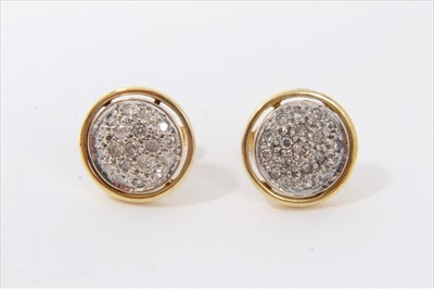 Lot 3285 - Pair gold 18ct diamond set circular stud earrings