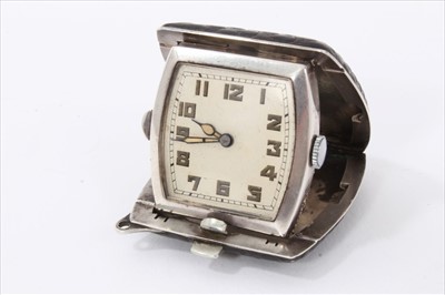 Lot 3288 - Art Deco silver and black leather travel time piece