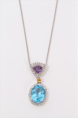 Lot 3291 - White gold 18ct multi gem and diamond set pendant necklace