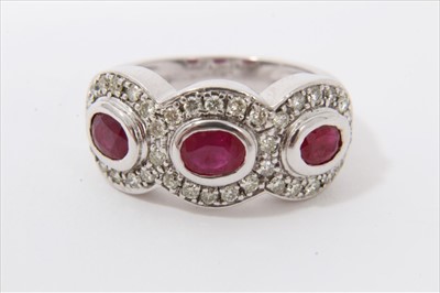 Lot 3294 - White gold 9ct synthetic ruby and diamond ring