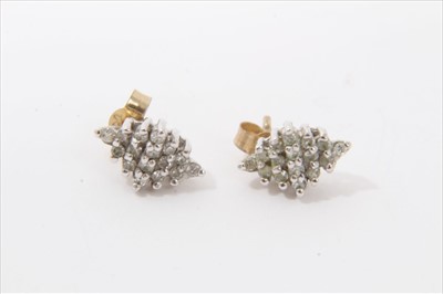 Lot 3296 - Pair gold 9ct diamond cluster earrings