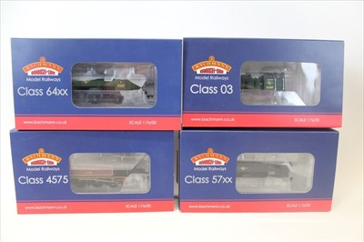 Lot 2737 - Railway Bachmann 00 gauge Class 57XX 8732 BR Black, Class 03 Diesel Shunter D2388 31-361, Class 64XX Pannier Tank 31-637 Class 4575 Prairie Tank 32-136Z all boxed