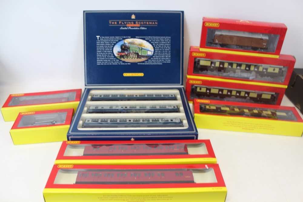 Lot 2744 - Railway Hornby 00 gauge selection of boxed items including The Royal Scotsman (3 coach set) R089, plus other wagons and coaches and some mainline wagons (qty)