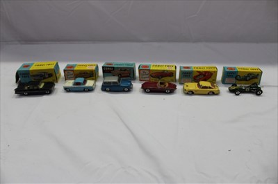 Lot 2751 - Corgi selection of boxed models E Type Jaguar No 307, Aston Martin DB4 No 218, Lotus Climax No 155, Triumph Herald No 231, Hillman Husky No 206, Chevrolet 'State Patrol' No 223