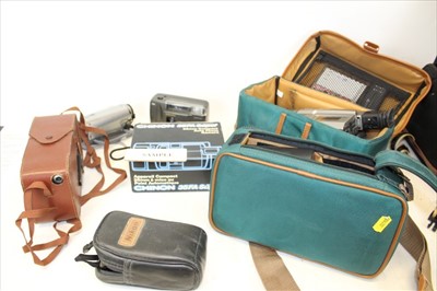 Lot 3615 - Photographic, cine and video items including Polarvision cine camera, Nikon 35mm compact camera, Sony Handycam video camera, Kodak Brownie projector, JVC video camera and related sundries