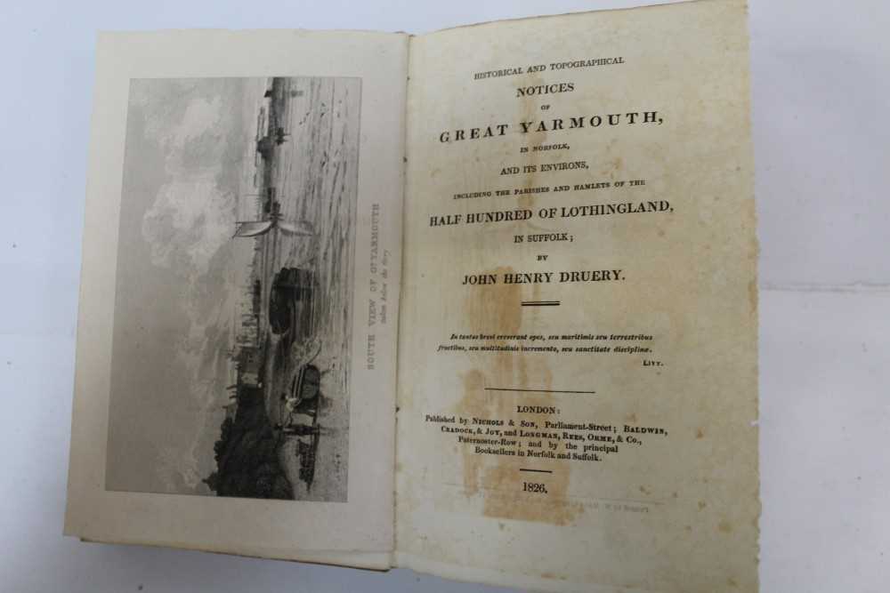 Lot 1274 - The Lowestoft Guide (by a Lady) 6 plates, 1812, scarce, together with Druery - Notices of Great Yarmouth....including the Half Hundred of Lothingland in Suffolk 1826, The Hundrfed Rolls translated...