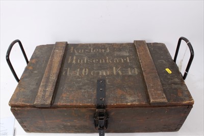 Lot 599 - Wooden German ammunition box, together with replica Nazi cloth badges, pennants and other insignia