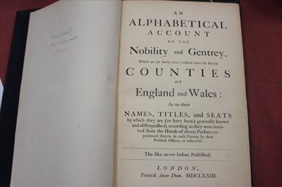 Lot 2412 - An Alphabetical Account of the Nobility and Gentrey....of England and Wales, 1892 reprint of the 1673 original, privately printed, one of seventy small-paper copies, fine in original tooled cloth b...